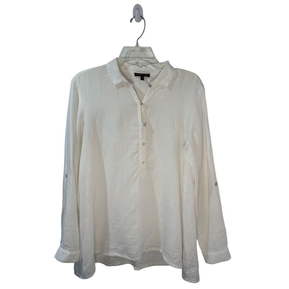 Eileen Fisher 100% Irish linen women’s white long sleeve shirt size PS #36-1835